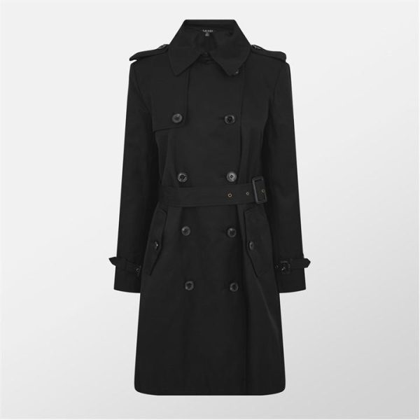 Lauren by Ralph Lauren Double-Breasted Trench Coat - Black
