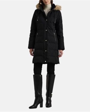 Lauren by Ralph Lauren Faux-Fur Hooded Down Coat - Black