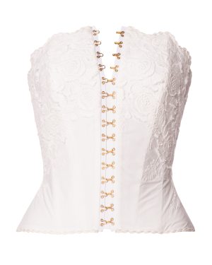 Lena Hoschek - Victoria Cotton Lace-Up Corset Top - White - XS - Moda Operandi
