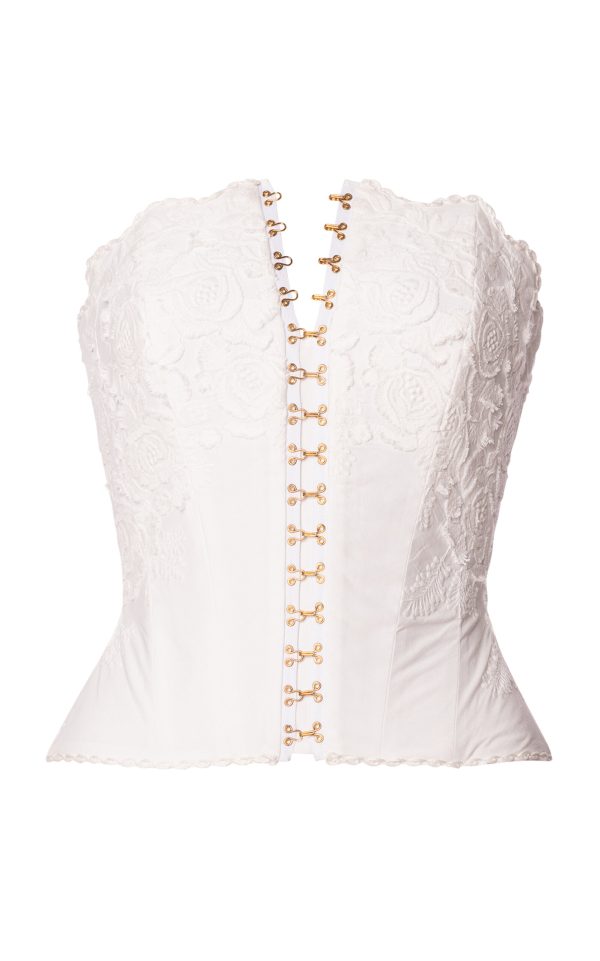Lena Hoschek - Victoria Cotton Lace-Up Corset Top - White - XS - Moda Operandi