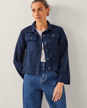 Lenny Linen Blend Cropped Jacket Blue