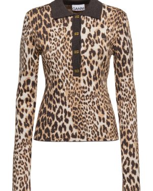 Leopard Jacquard Wool Polo Top