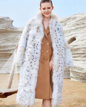 Leopard Print Faux Fur Coats White Oversized Eco-friendly Long Jacket For Women 2025