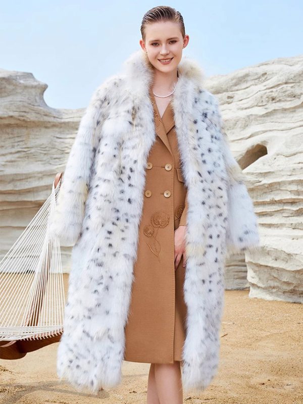 Leopard Print Faux Fur Coats White Oversized Eco-friendly Long Jacket For Women 2025