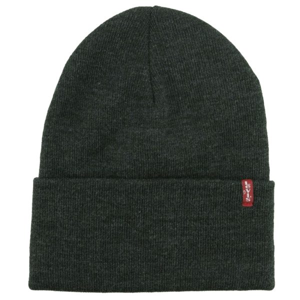 Levi's Dark Grey Slouchy Red Tab Beanie Hat