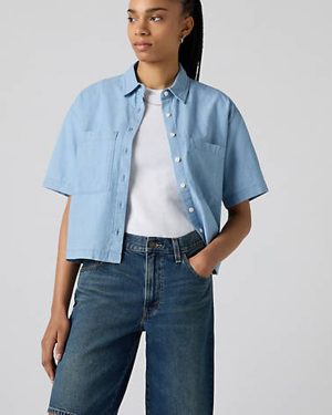 Levi's Harlie Short Sleeve Cropped Shirt - Women's - L - Blue
