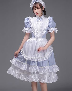 Light Sky Blue Retro Tudor Dress Costumes Women's Ruffles Polyester Tunic Dress Headwear Vintage Marie Antoinette Costume 18th Century Costume