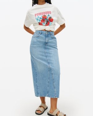 Light Wash Denim Midaxi Skirt