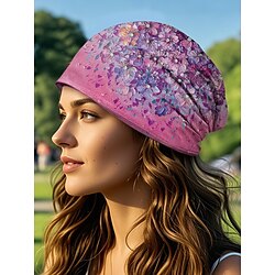 Lightweight Breathable Beanie Hat for Women - Floral Print Slouchy Cap, Soft Elastic Headwear, Can Be Used as a Neck Gaiter for Casual, Outdoor and Chemo Wear