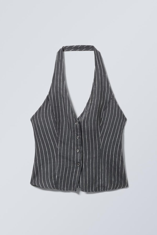 Linen Blend Halter Neck Top