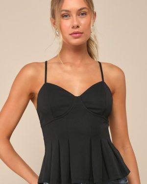 Live To Impress Black Sleeveless Bustier Peplum Top