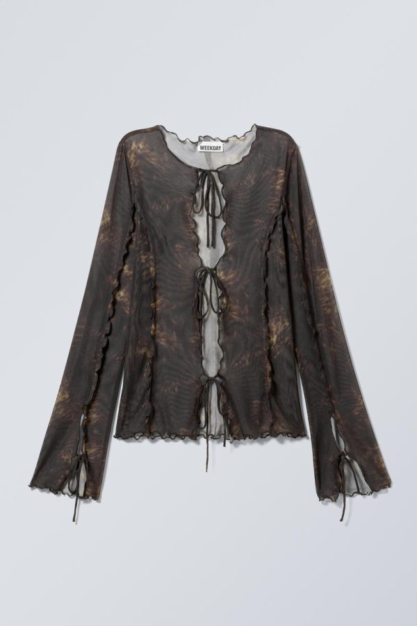 Long-Sleeved Mesh Tie Top