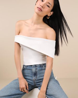 Lorina White Asymmetrical Off-the-Shoulder Top