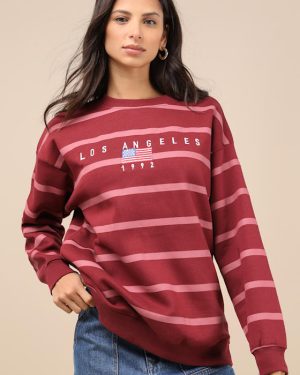 Los Angeles Red Striped Oversized Sweatshirt
