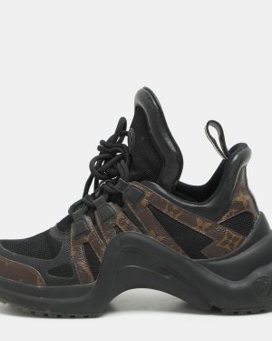 Louis Vuitton Black/Brown Satin, Mesh, Leather and Monogram Canvas Archlight Low-Top Sneakers Size 38