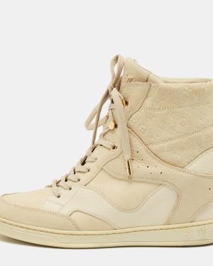 Louis Vuitton Cream Suede and Nubuck Leather Cliff Top Sneaker Boots Size 38.5