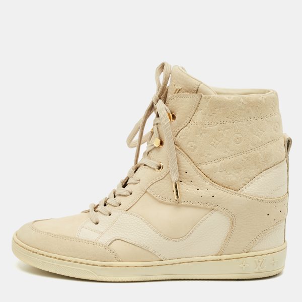 Louis Vuitton Cream Suede and Nubuck Leather Cliff Top Sneaker Boots Size 38.5