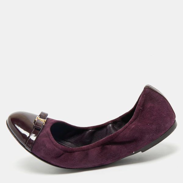 Louis Vuitton Purple Suede and Patent Leather Cap Toe Elba Ballet Flats Size 38