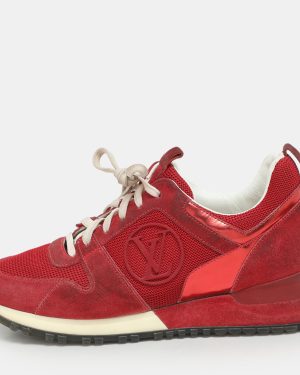 Louis Vuitton Red Leather and Mesh Run Away Low Top Sneakers Size 35.5