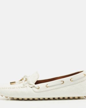 Louis Vuitton White Monogram Empreinte Leather Gloria Loafers Size 38