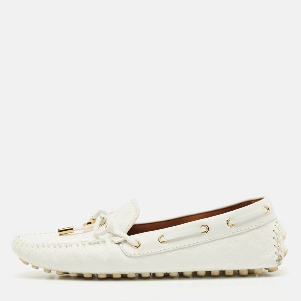 Louis Vuitton White Monogram Empreinte Leather Gloria Loafers Size 38