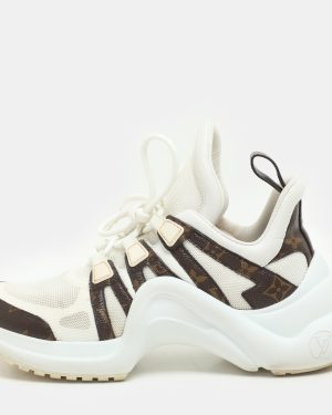 Louis Vuitton White/Brown Mesh and Monogram Coated Canvas Archlight Low-Top Sneakers Size 37.5