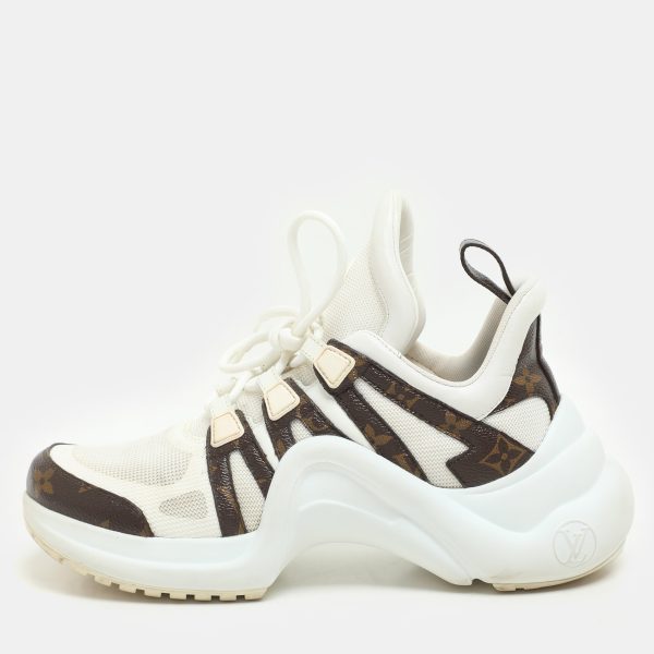 Louis Vuitton White/Brown Mesh and Monogram Coated Canvas Archlight Low-Top Sneakers Size 37.5