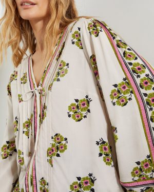 Louisa V-Neck Floral Print Blouse Ivory