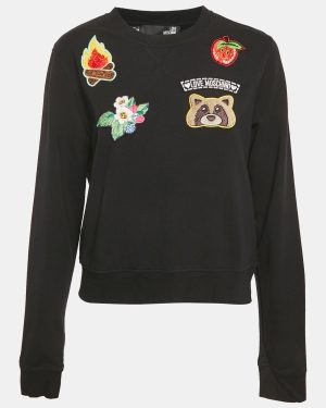 Love Moschino Black Cotton Knit Applique Sweatshirt M