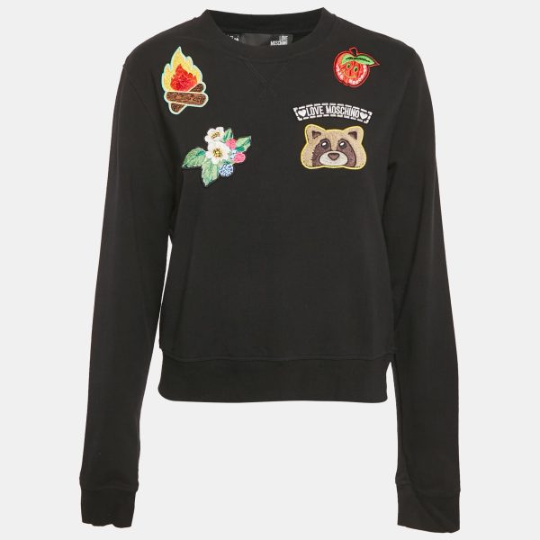 Love Moschino Black Cotton Knit Applique Sweatshirt M