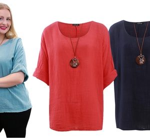 Love My Fashions Women'sPlain Necklace Tunic Top, Denim Blue,18-20