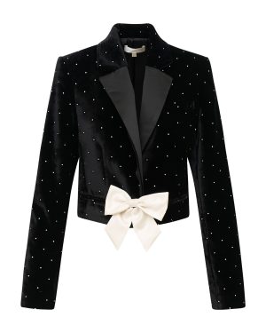 LoveShackFancy - Orlisa Crystal Embellished Velvet Jacket - Black - US 4 - Only At Moda Operandi