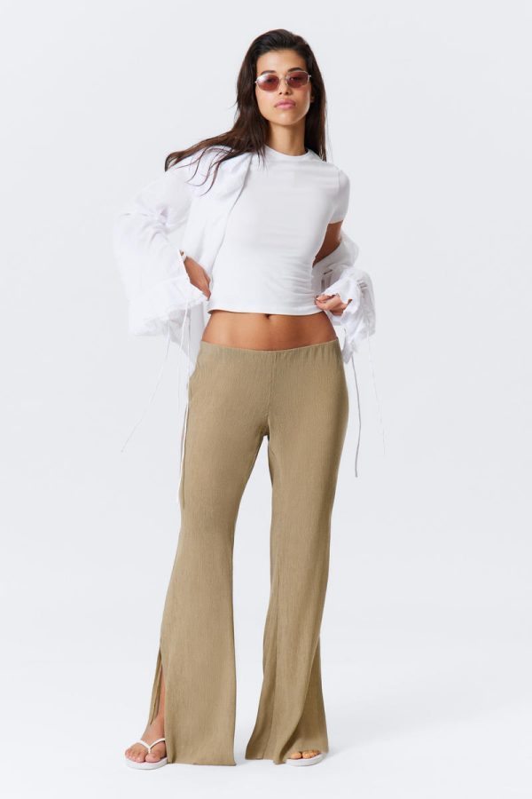 Low Rise Flared Crinkled Trousers