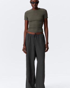 Low Rise Linen-Blend Trousers