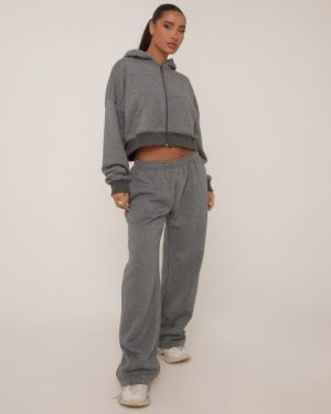 Low Rise Wide Leg Joggers In Grey Stripe, Women's Size UK 8