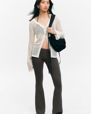 Low Waist Flared Ribbed Trousers