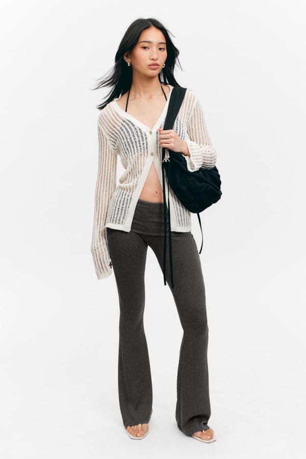 Low Waist Flared Ribbed Trousers