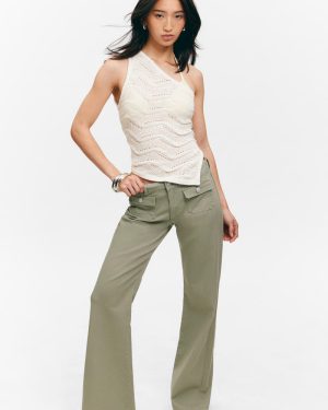 Low Waisted Bootcut Twill Trousers