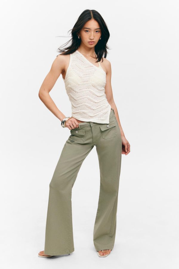 Low Waisted Bootcut Twill Trousers