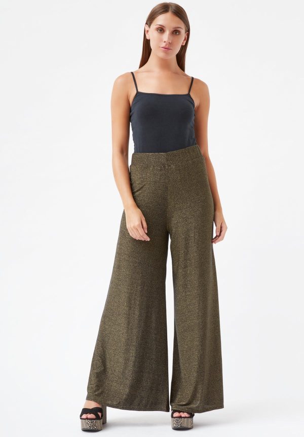 Lurex Glitter Jagger Flared Trousers in Black and Gold