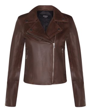 (M) Ladies Leather Biker Brown Leather Womens Jacket