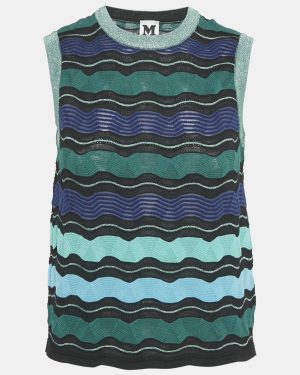 M Missoni Green Patterned Lurex Knit Sleeveless Top S