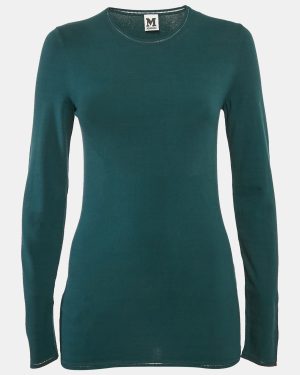 M Missoni Teal Blue Stretch Knit Crewneck Sweatshirt S