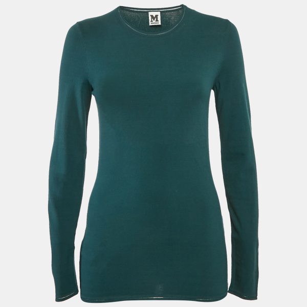 M Missoni Teal Blue Stretch Knit Crewneck Sweatshirt S