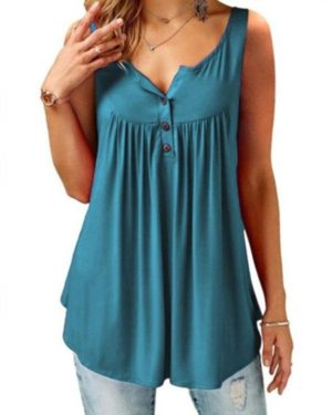 (M, green) Plus Size Casual Sleeveless Tops Sexy Deep V-neck Halter Button Blouse Ladies Swing Flowy Vest