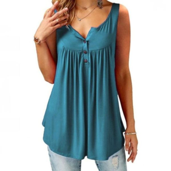 (M, green) Plus Size Casual Sleeveless Tops Sexy Deep V-neck Halter Button Blouse Ladies Swing Flowy Vest
