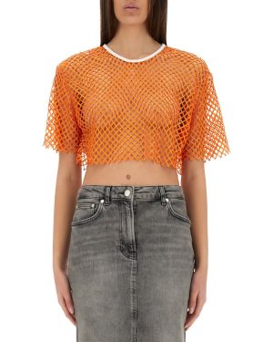M05CH1N0 Jeans Cropped Mesh Top