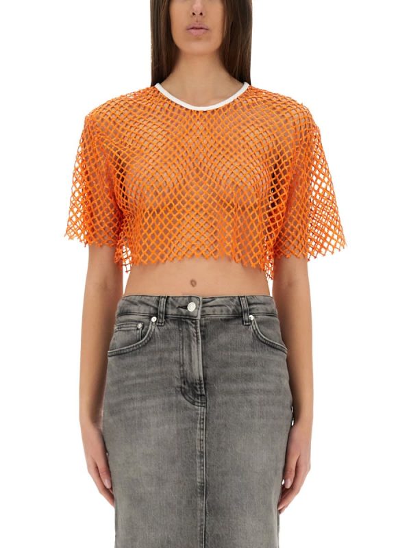 M05CH1N0 Jeans Cropped Mesh Top