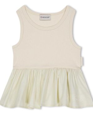 MONCLER Logo-Embroidered Peplum Top - White