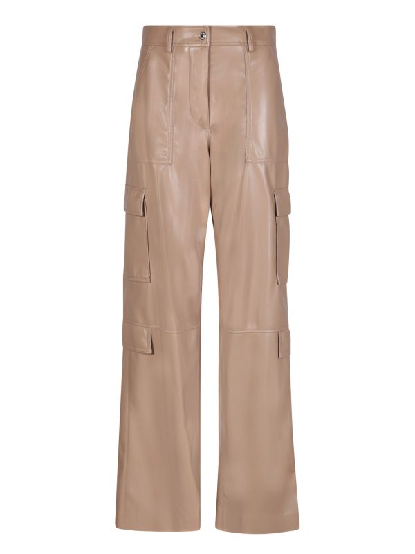 MSGM Soft Eco Leather Beige Cargo Trousers